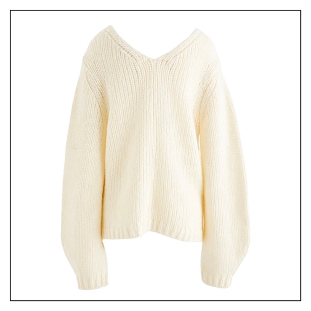 NWT Helmut Lang Wide Double V-Neck Chunky Knit Sweater in Ivory - Picture 9 of 15